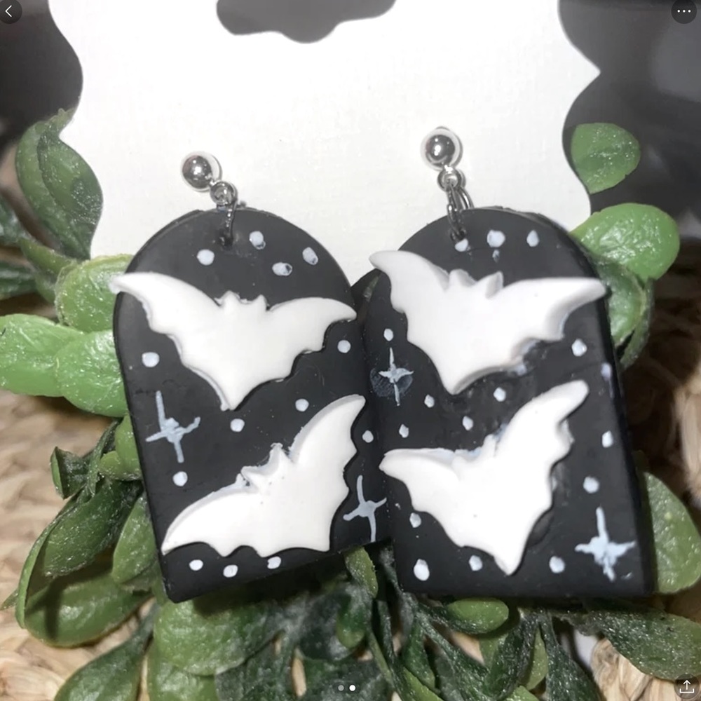 Bat polymer clay earrings for Halloween